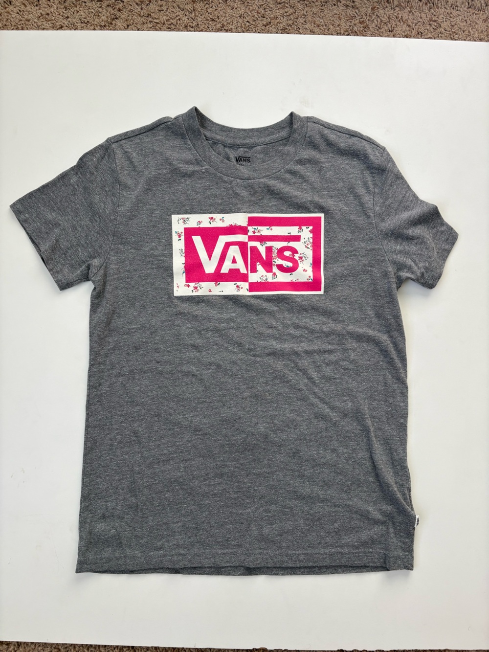 Vans Gray Tee with Pink Logo